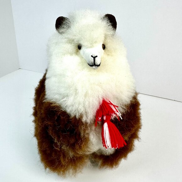 Handmade Stuffed Llama – 100% Natural Llama Wool, Brown & Ivory, Made in Peru - Picture 12 of 12